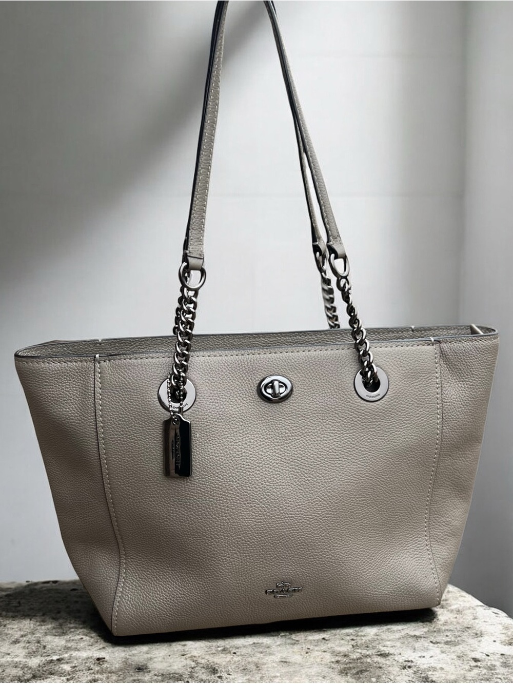Coach Turnlock Leather Chain Tote